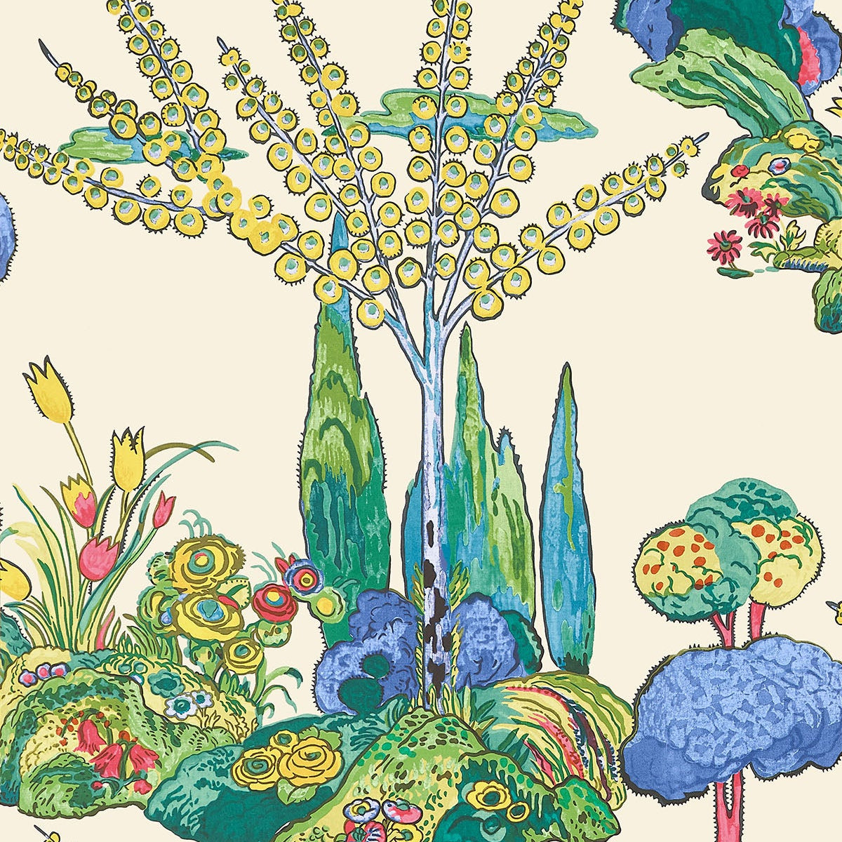 Thibaut behang Orleans T45029 Yellow and Red uit de Wanderlust collectie