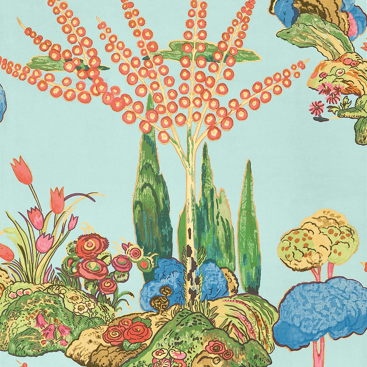 Thibaut behang Orleans T45030 Turquoise  uit de Wanderlust collectie