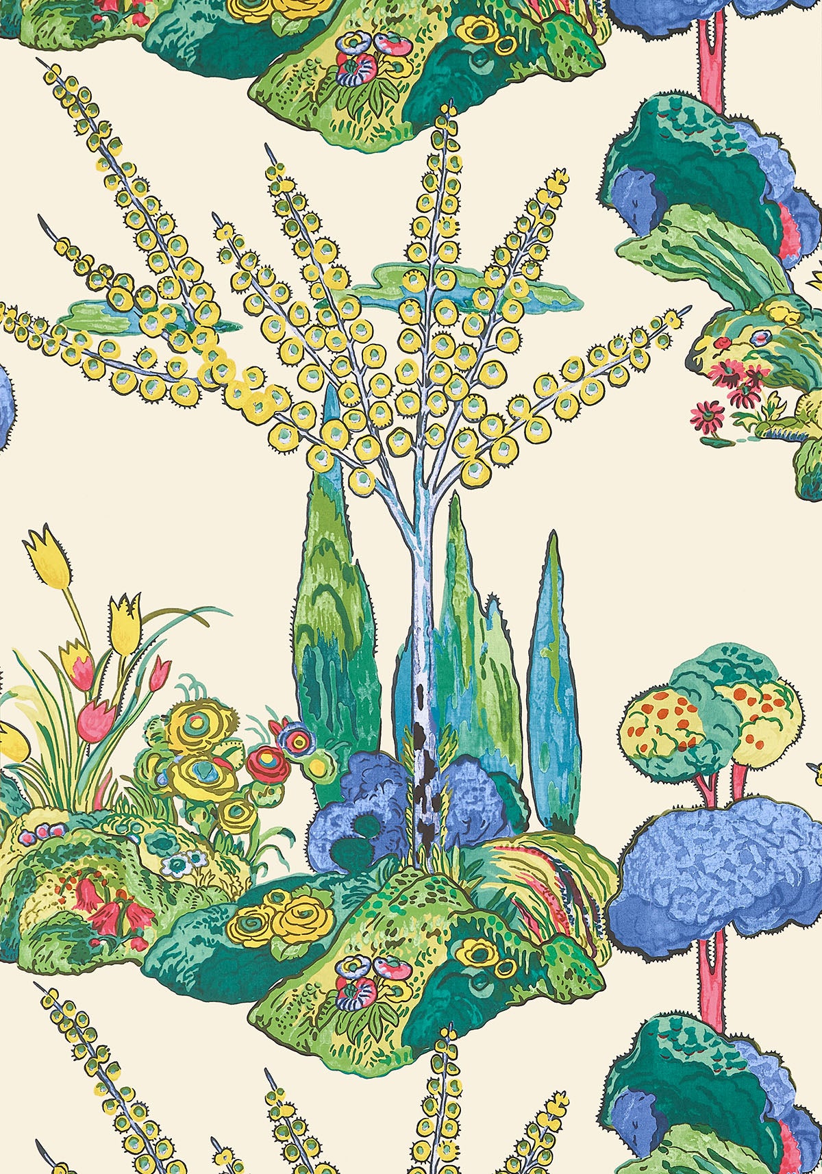 Thibaut behang Orleans T45029 Yellow and Red collectie Wanderlust