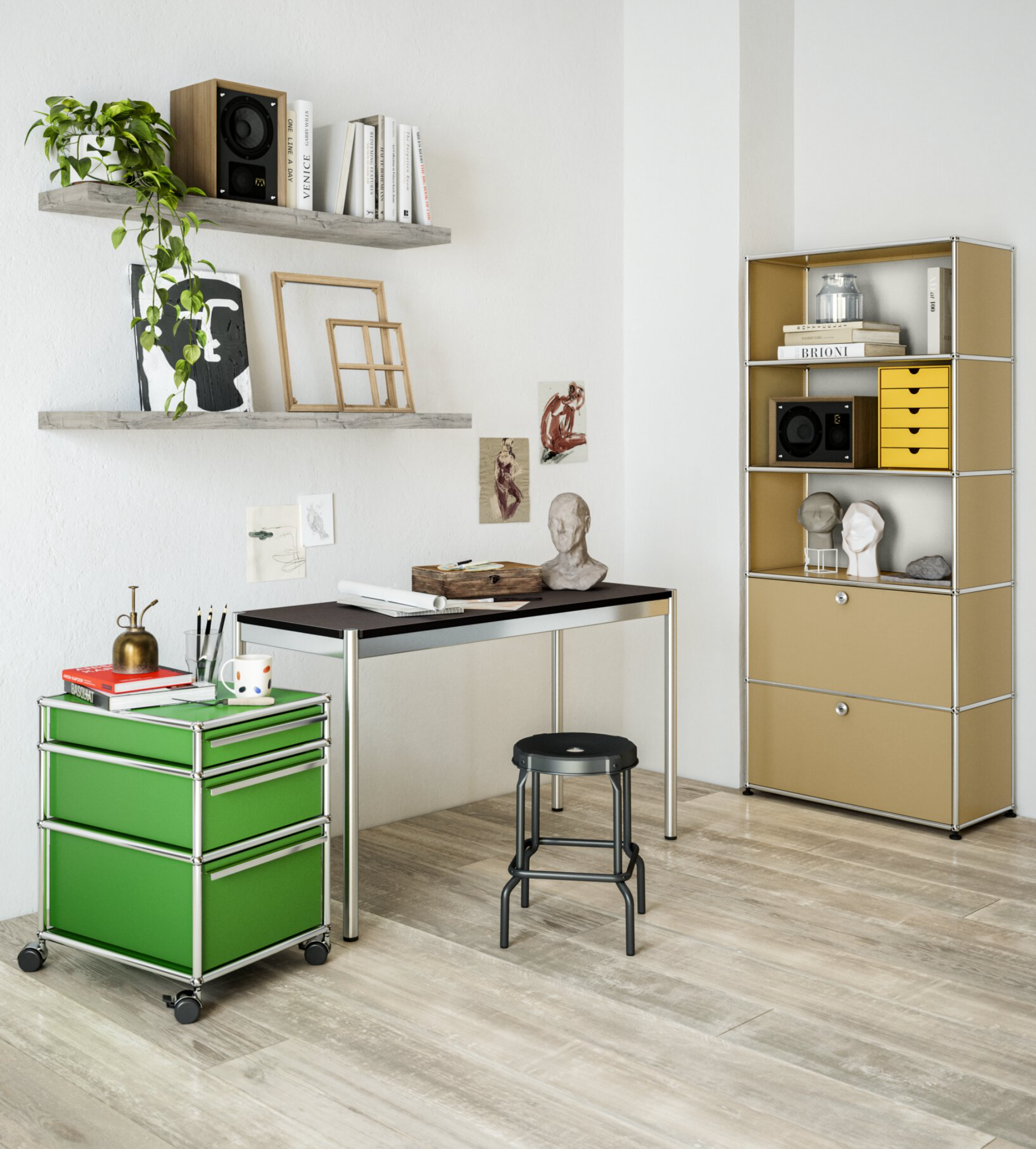 USM Haller M26 rolcontainer groen kantoor thuiswerken