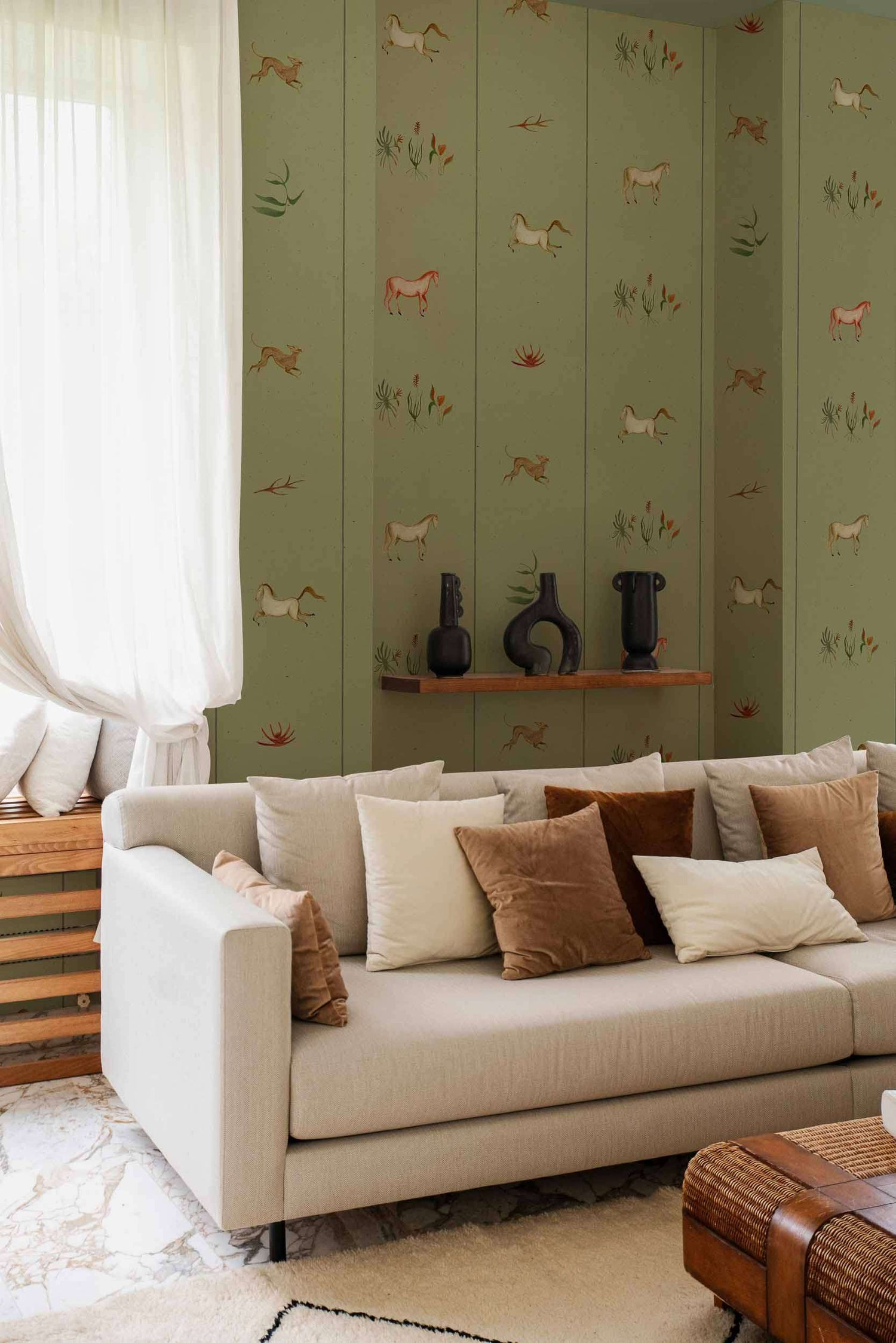 Coordonné behang Bike ride Green A00910