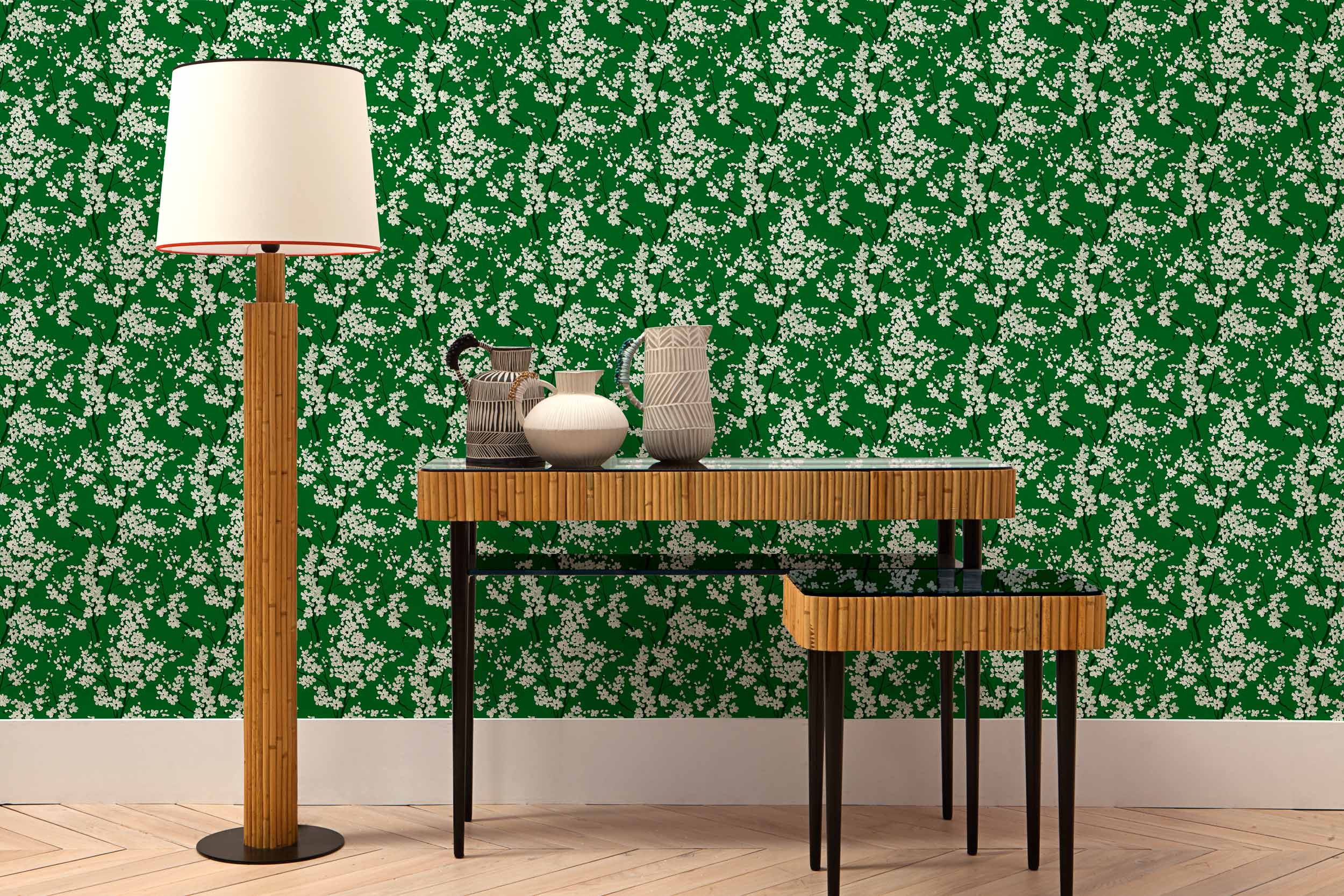 Coordonné behang Cherry Blossom Emerald B00130