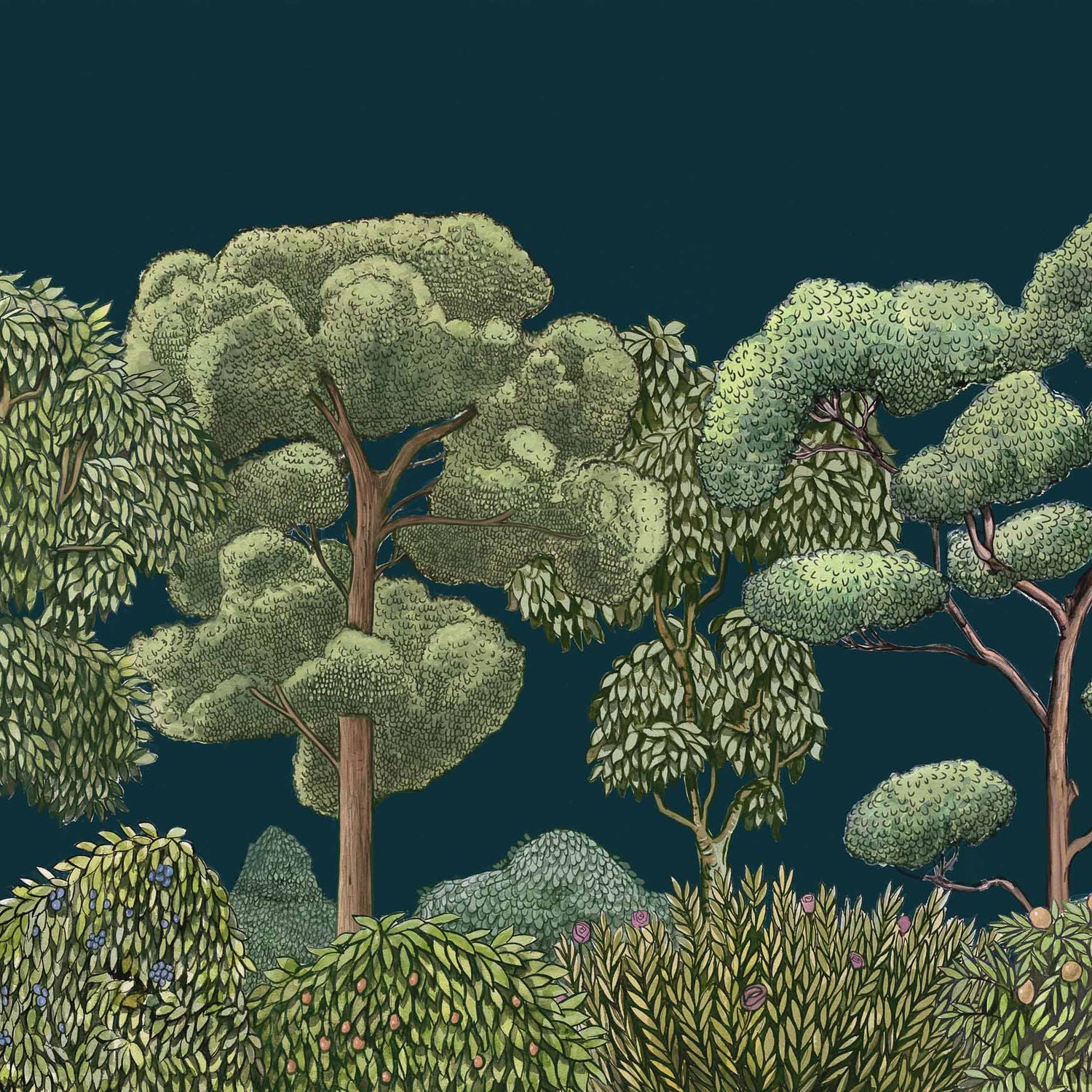 Coordonné behang Green Forest Midnight 9700093