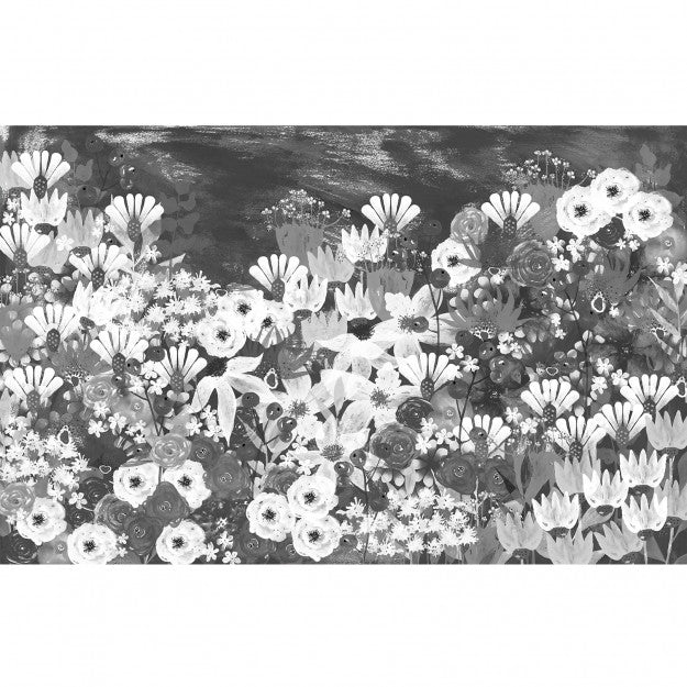 Les Dominotiers behang Jardin Fleuri Noir &amp; Blanc - DOM3016