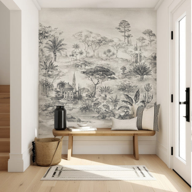 Les Dominotiers behang Jardin Italien Noir & Blanc - DOM3013