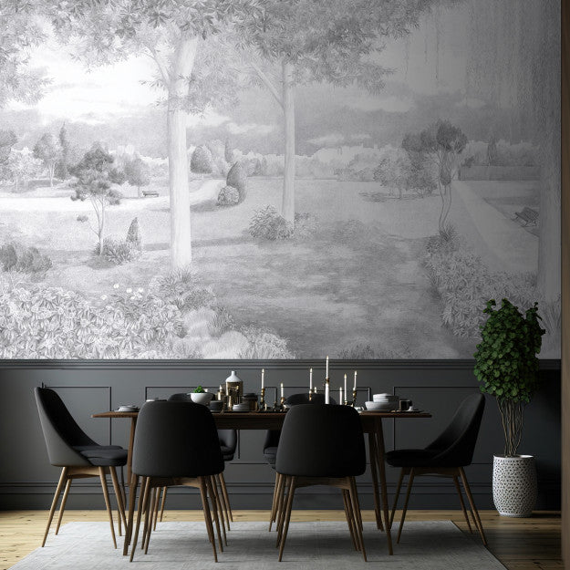 Les Dominotiers behang Jardin Public Noir & Blanc - DOM3003