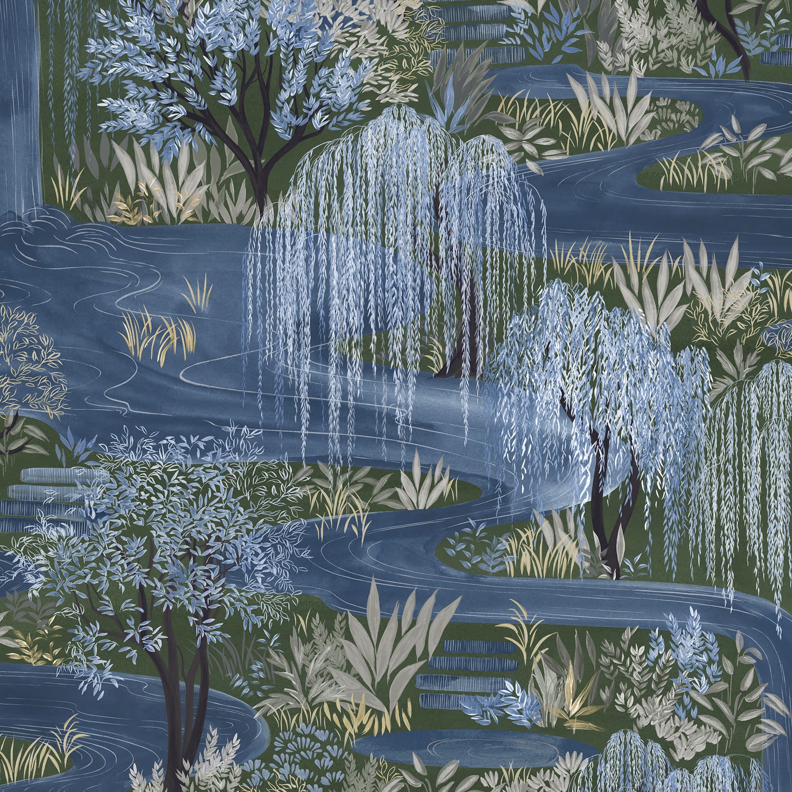 Les Dominotiers Water Garden Blue detail