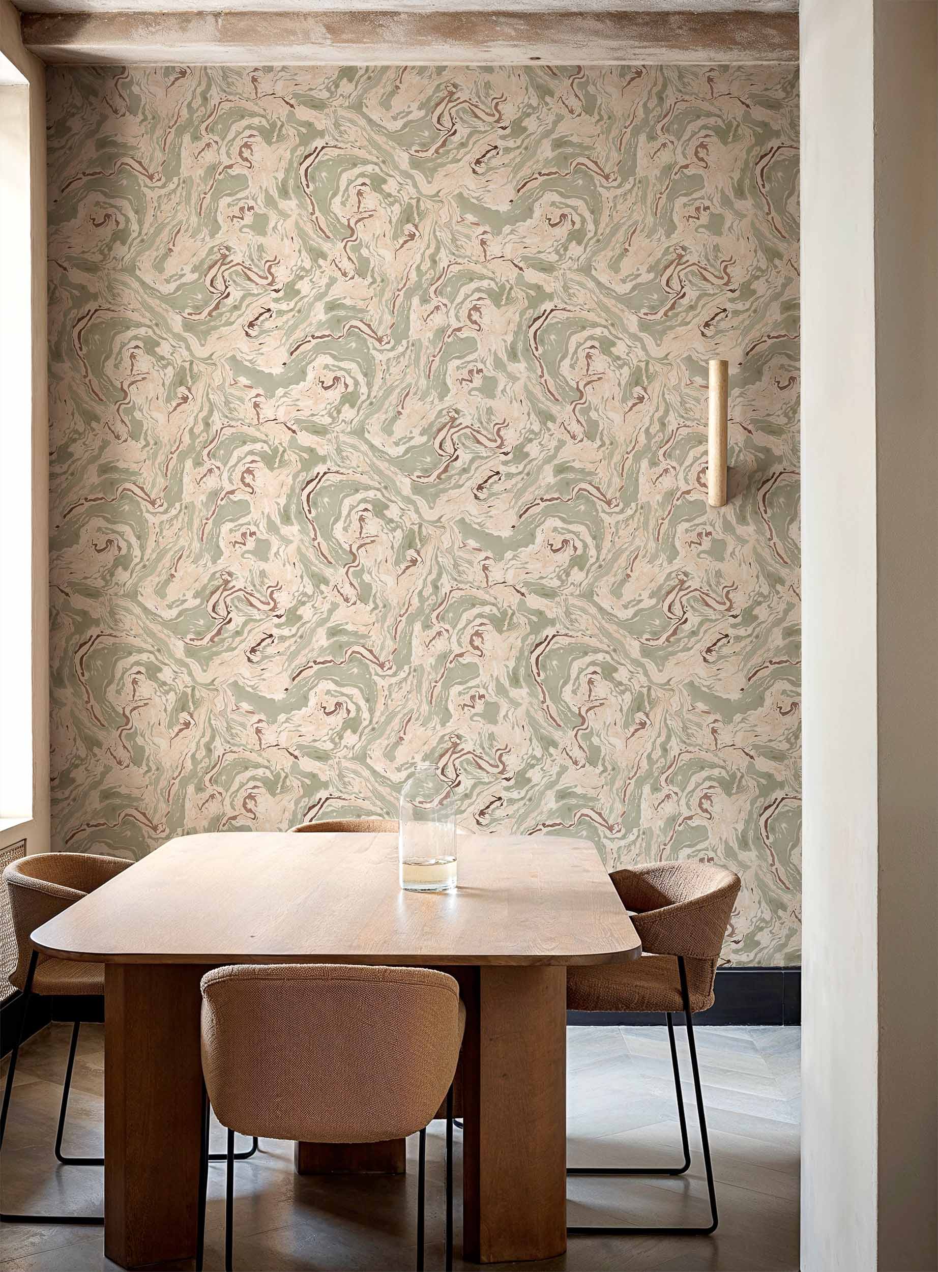 Coordonné behang Marmorea Matcha B00623