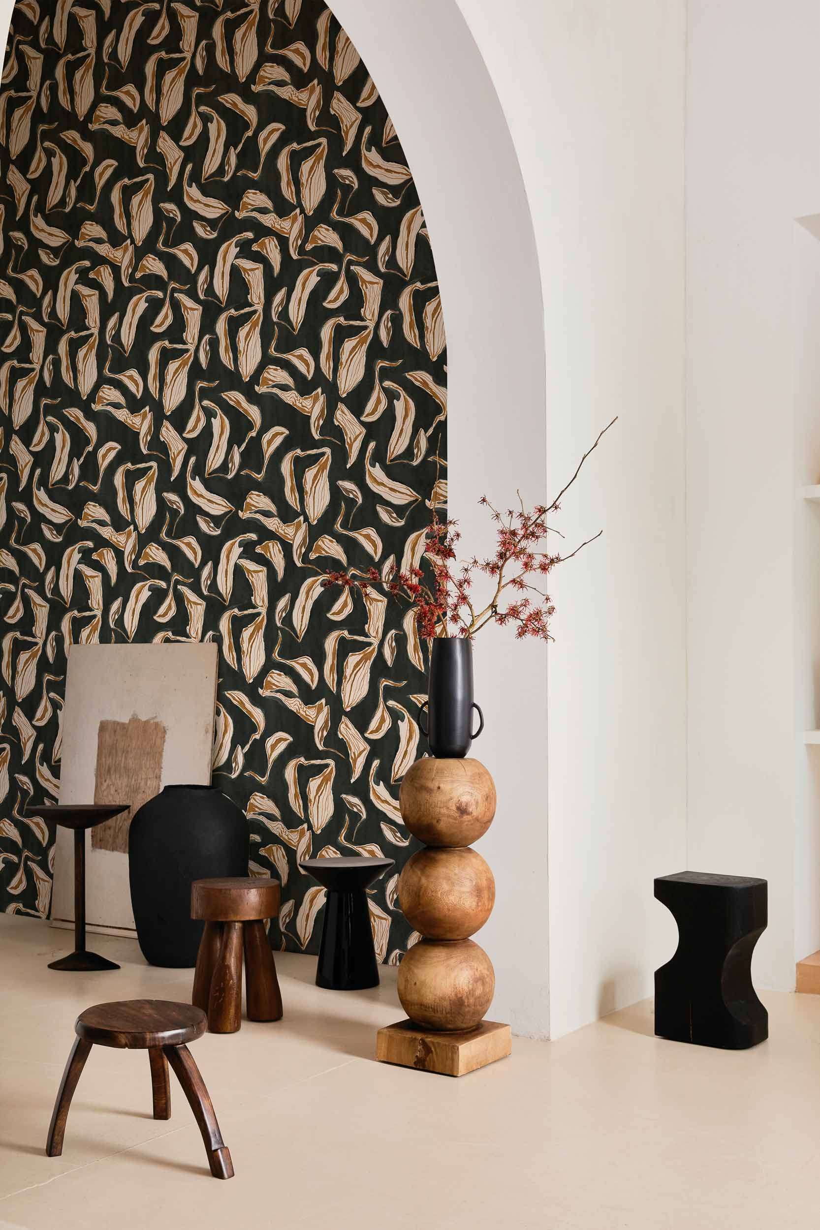 Coordonné behang Moroccan branches Black A00915