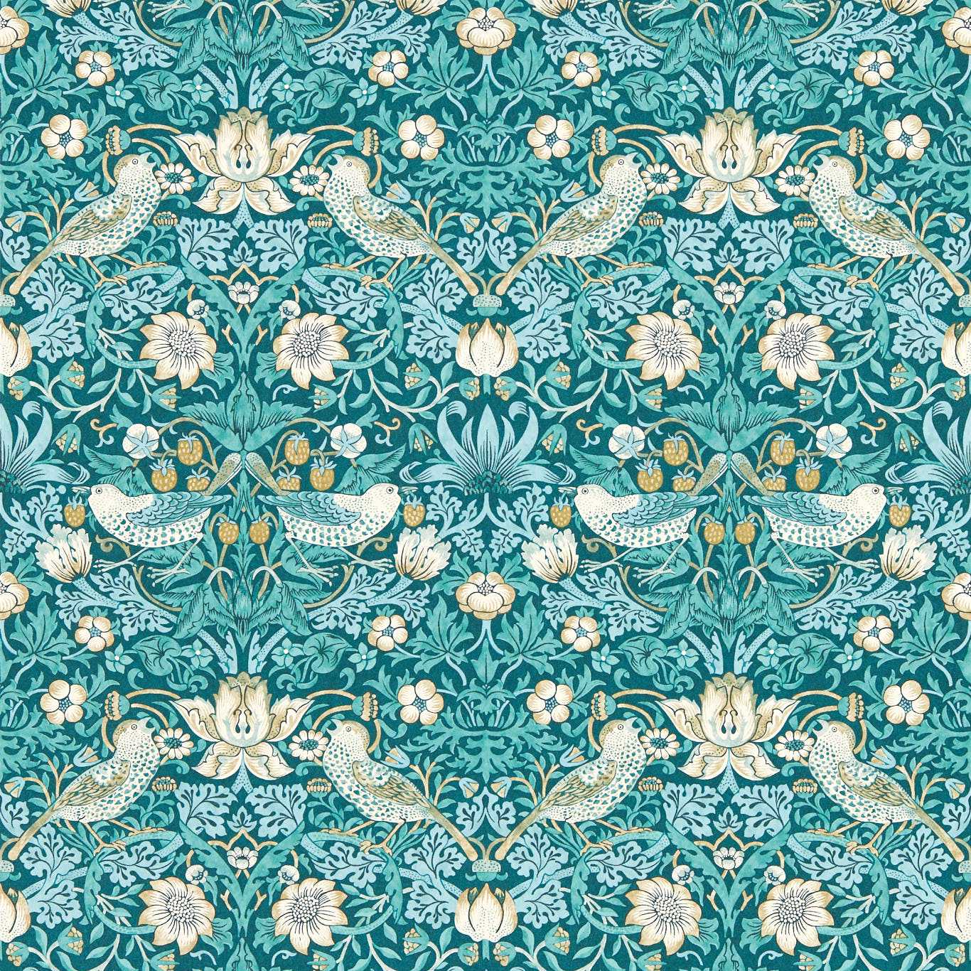 Clarke & Clarke behang Strawberry Thief Teal W0171/06