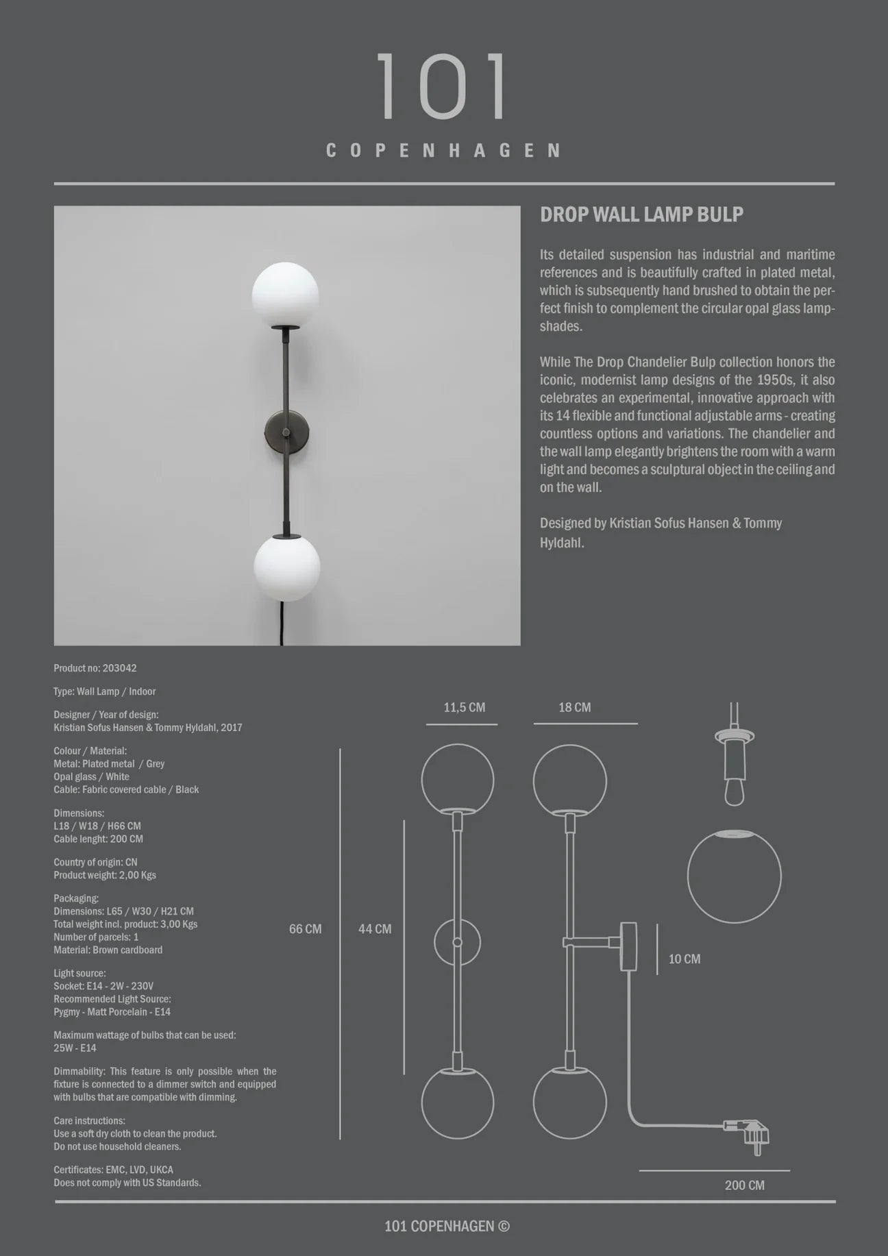 101 Copenhagen Drop Bulb wandlamp