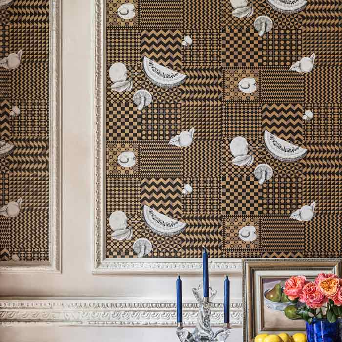 Cole and Son behang Frutta e Geometrico Black, White & Gold 123/6031
