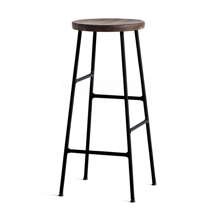 Hay Cornet Bar stool solid smoked oak set black steel