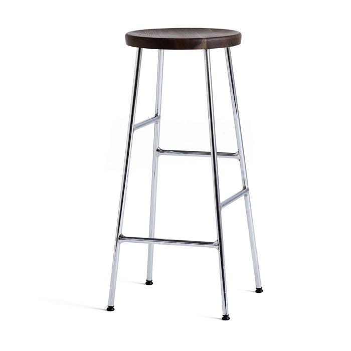 Hay Cornet Bar stool solid smoked oak seat chromed steel base
