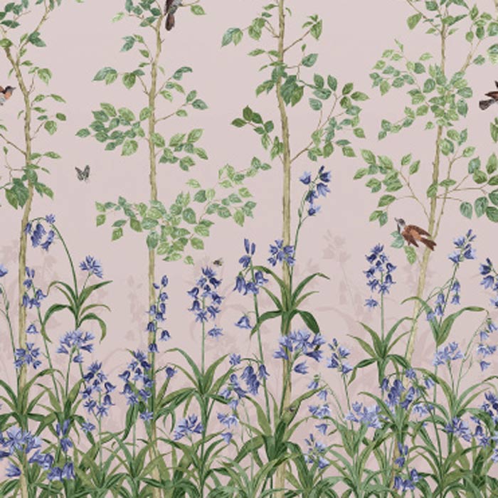 Little Greene Behang Bird &amp; Bluebell China Clay