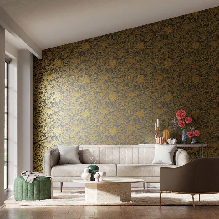 Harlequin behang Melograno Gold/Wild water 112926