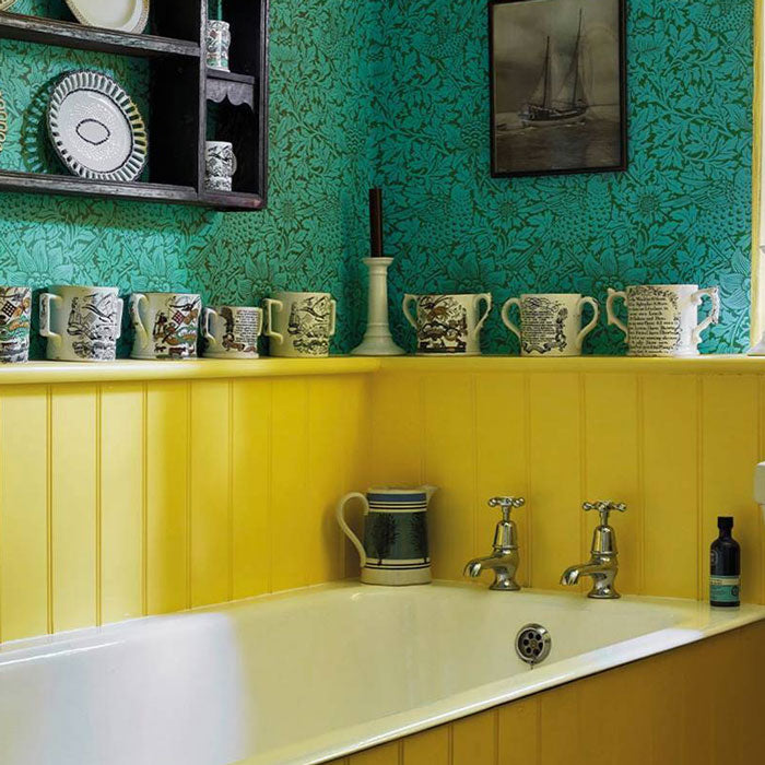 Morris and Co behang Bird & Anemone Olive Turquise 216958