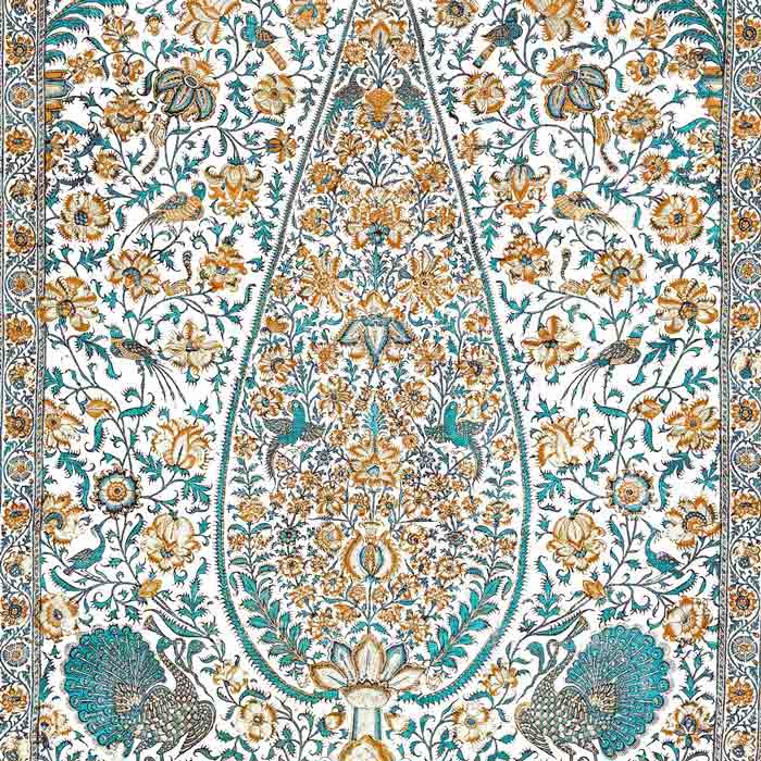 Pierre Frey behang L arbre aux oiseaux Miel et Turquoise BP374001