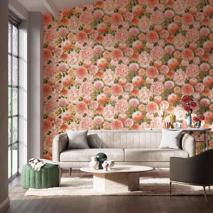 Harlequin behang Dahlia Coral/Fig Leaf/Gilver 112845