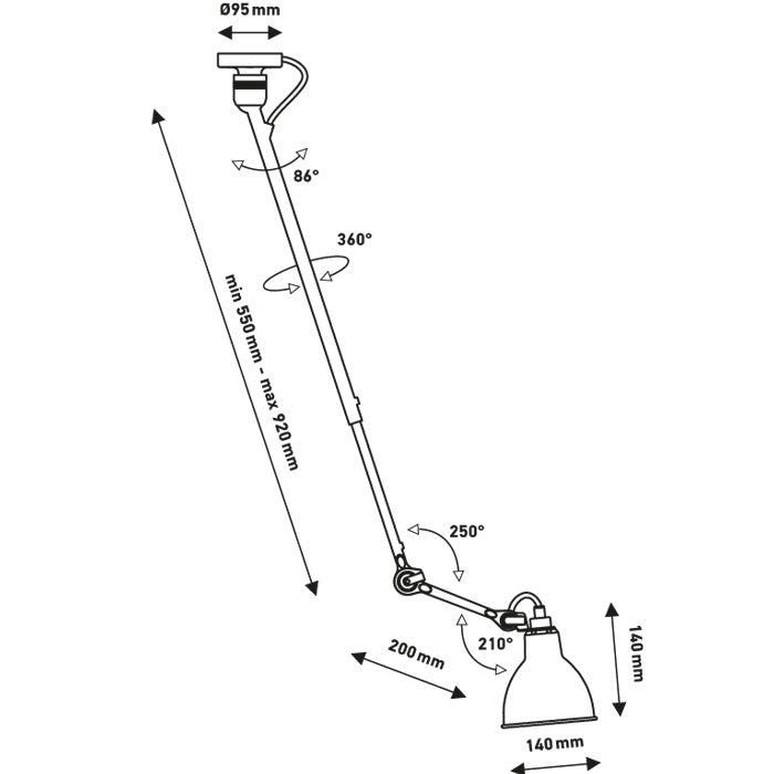 DCW Lampe Gras N302 afmeting