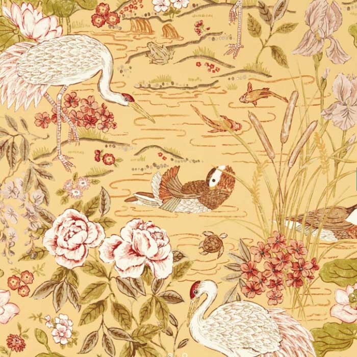 Sanderson Crane & Frog ink Honey/Olive 217124