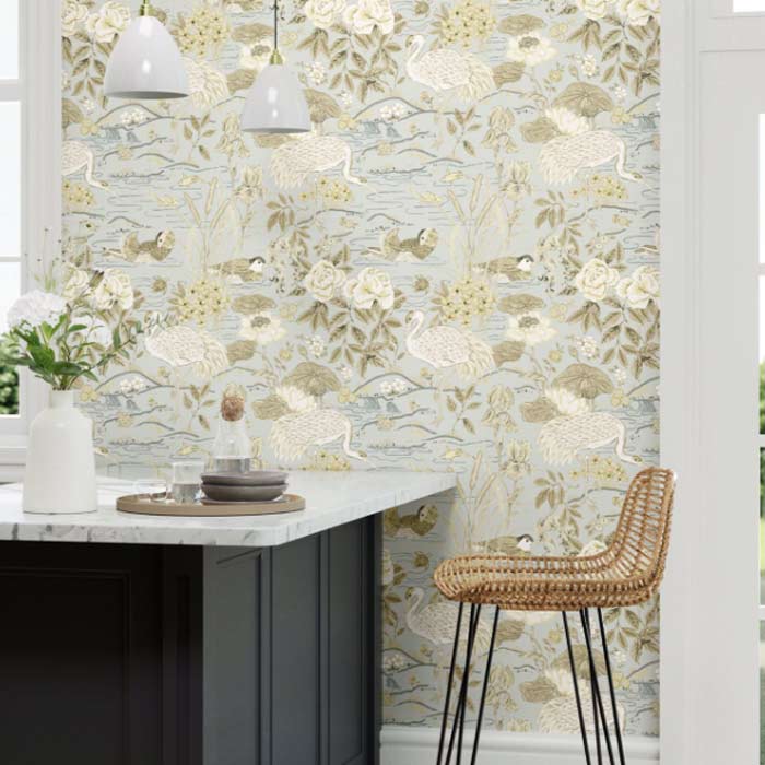 Sanderson Crane & Frog ink Sky/Honey 217125