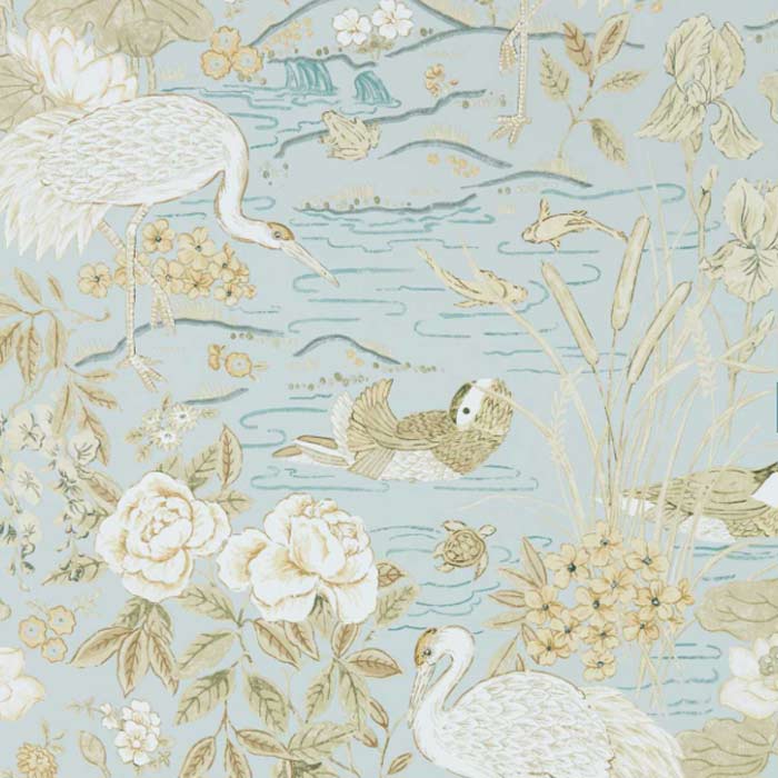 Sanderson Crane & Frog ink Sky/Honey 217125