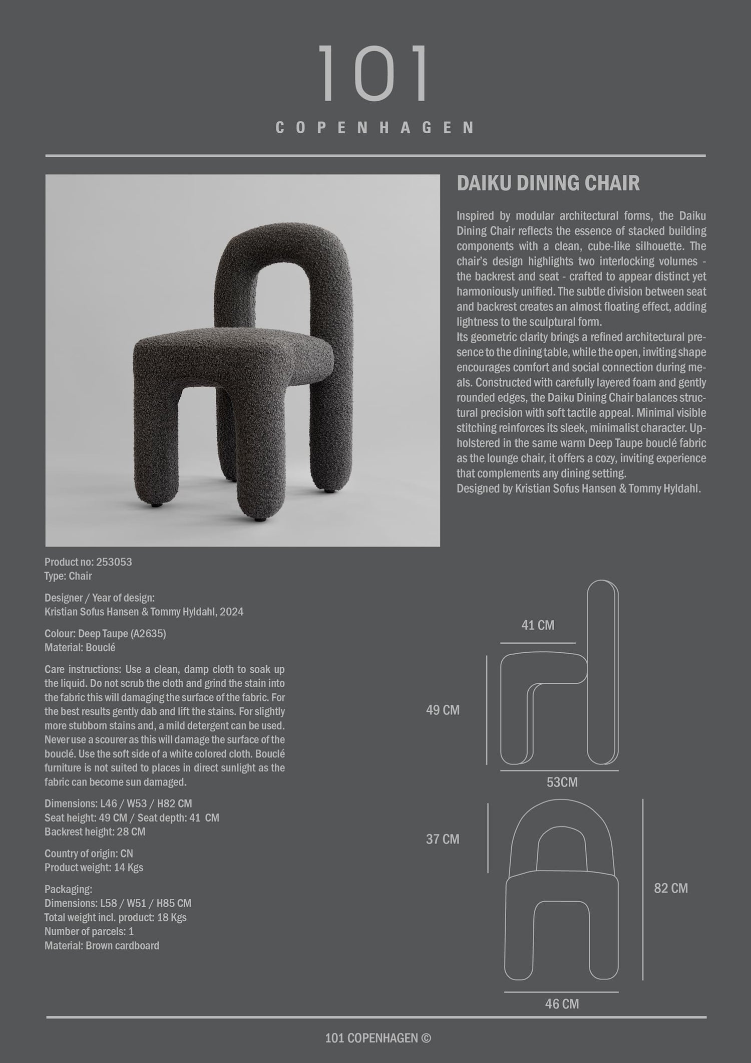 101 Copenhagen Daiku Dining Chair - Deep Taupe