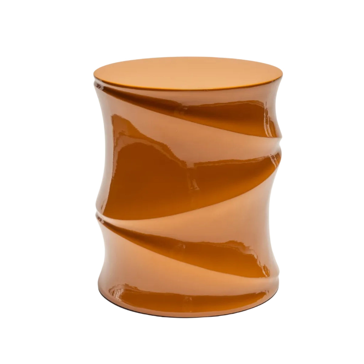 Ligne Roset Simeti bijzettafel ocre brun, Studio Zest, glasvezel hoogglans lak, Ø 40 × H 48 cm, handgemaakt Vietnam