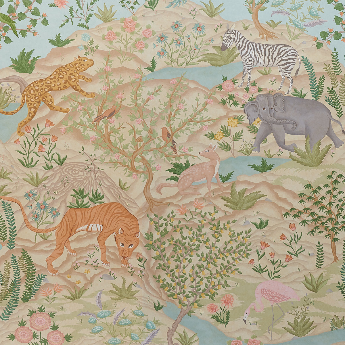 Schumacher Finches Jungle Parchment detail vogels
