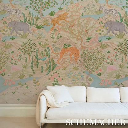 Schumacher Finches Jungle Parchment detail flora