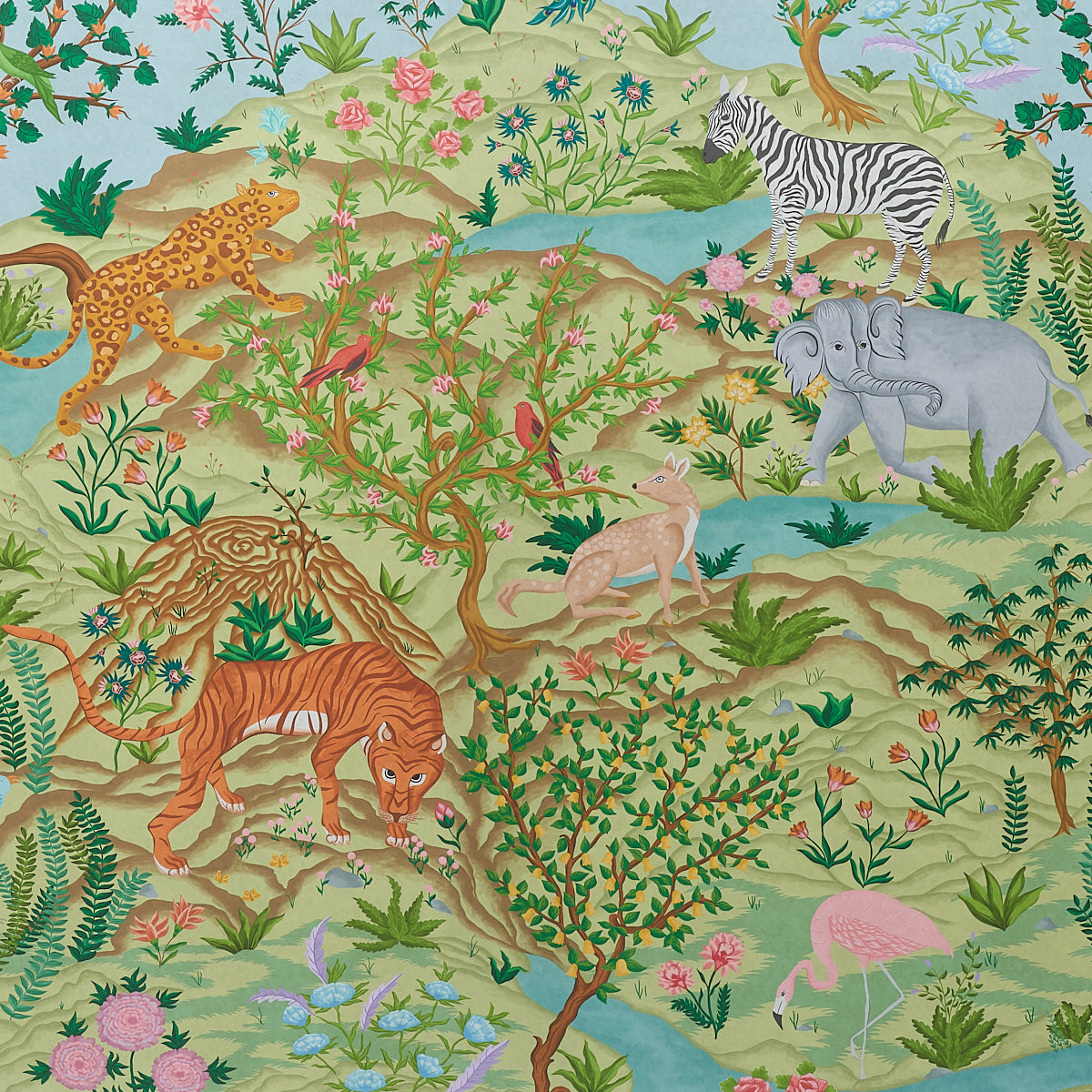 Schumacher Finches Jungle Verdant detail vogels