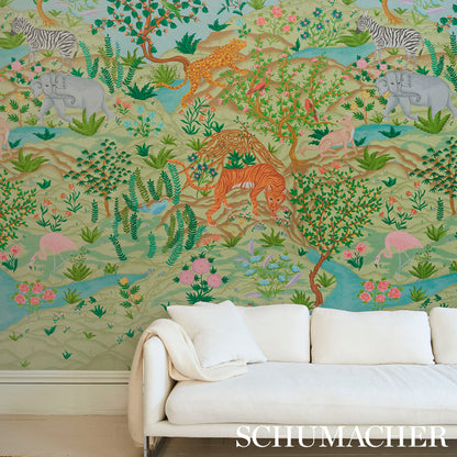 Schumacher Finches Jungle Verdant detail flora