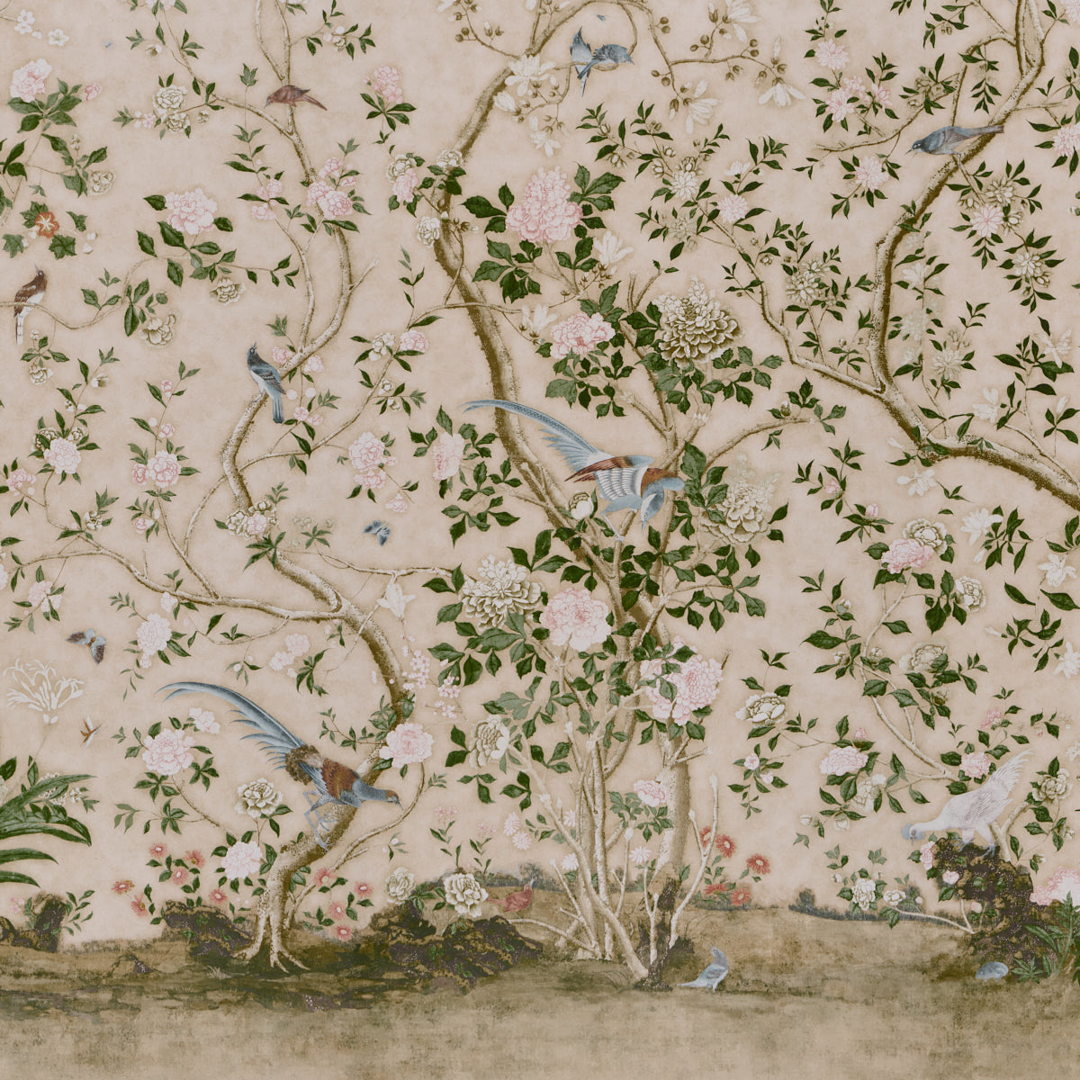 Schumacher Les Oiseaux Parchment detail