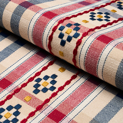 Schumacher Hutton Hand Woven Check stof Rouge &amp; Navy 84730
