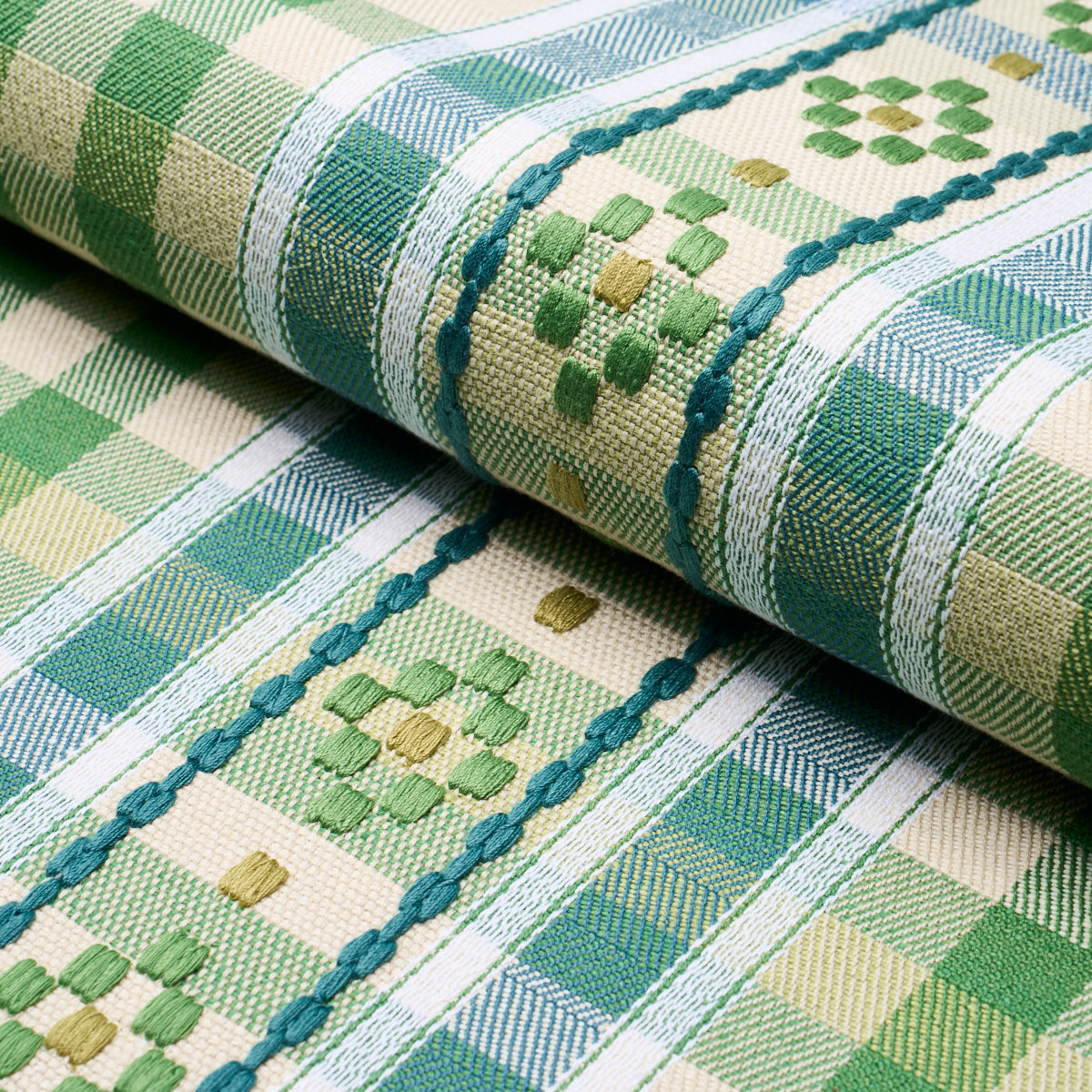 Schumacher Hutton Hand Woven Check stof Leaf 84731