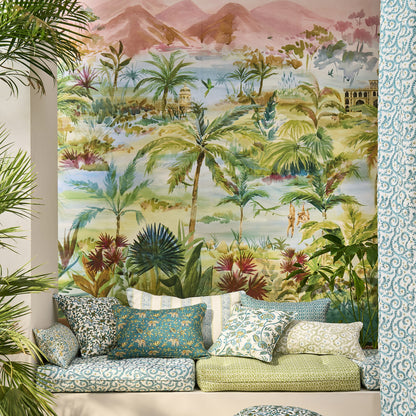 Clarke &amp; Clarke behang Kerala Teal mural W0239/01