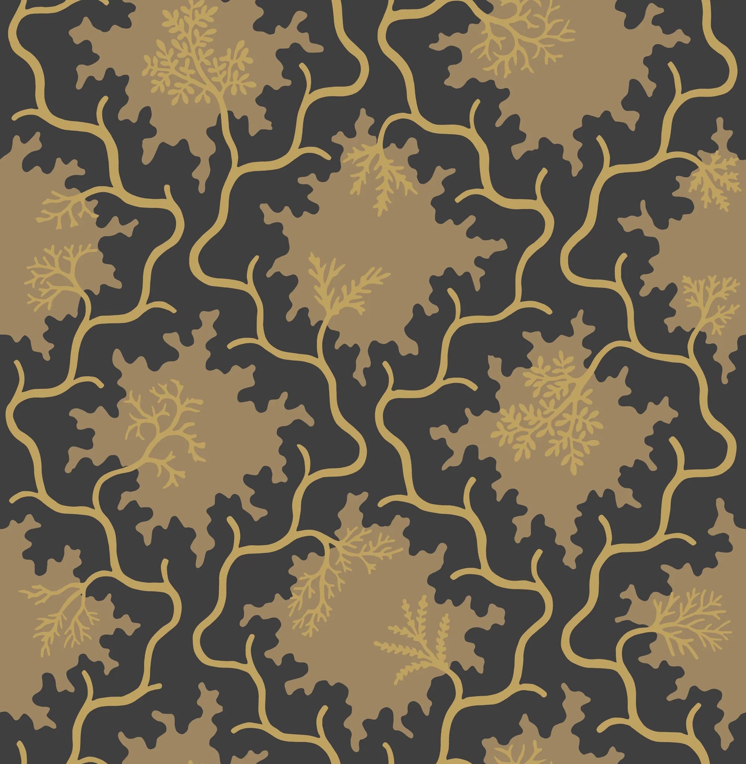 Cole and Son behang Moss Trellis Black and Gold 128/4018