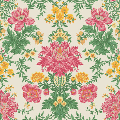 Cole and Son behang Poppies Soft Fuchsia, Buttercup and Fern on Cream 128/7033
