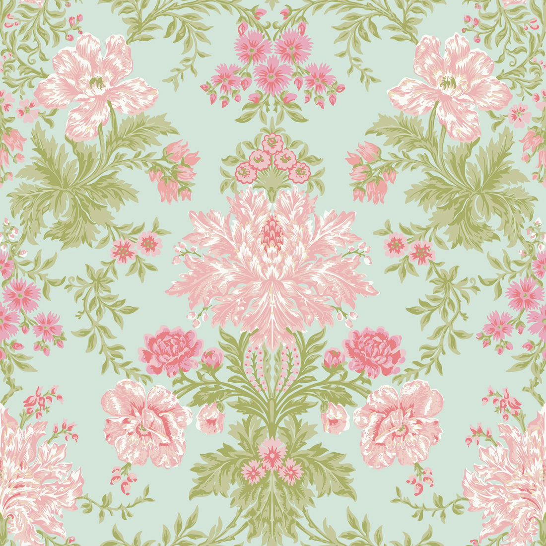 Cole and Son behang Poppies Soft Pink, Blush and Soft Green on Mint 128/7034