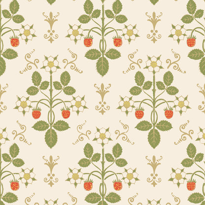 Cole &amp; Son behang Strawberry in de kleur Poppy, Spring Green &amp; Metallic Gold on Stone 127/2008 Classics Collection Vol.1 