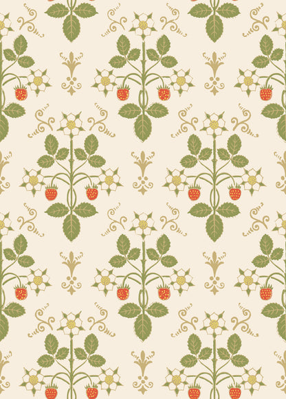 Cole &amp; Son Strawberry behang Poppy, Spring Green &amp; Metallic Gold on Stone 127/2008