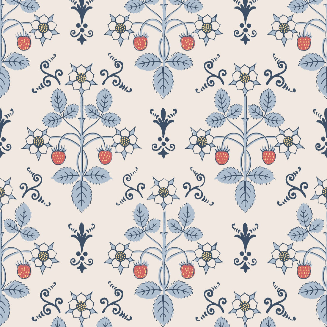 Cole and Son Strawberry behang China Blue On Cream 127/2010  Classics Collection Vol.1 