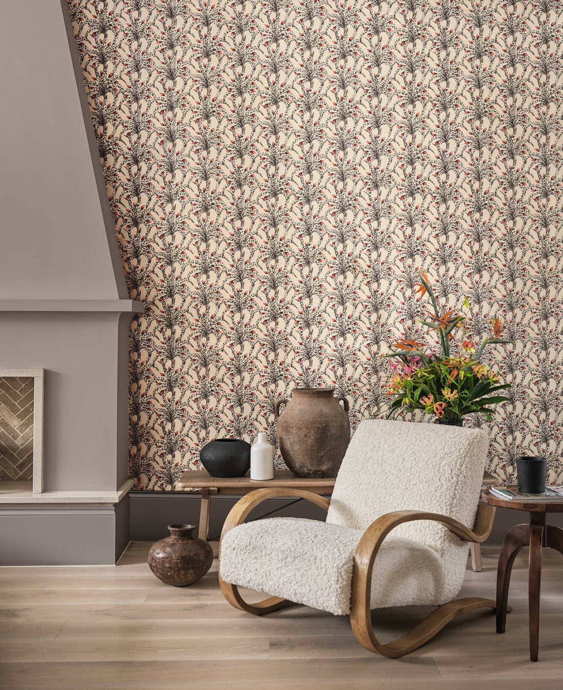 Cole and Son behang Afrika Damask Sandstone &amp; Ruby 129/5017 sfeerbeeld woonkamer 