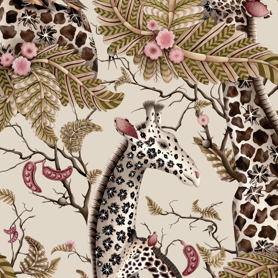 Cole and Son behang Royal Giraffe Stone &amp;amp; Mulberry 129/3012v