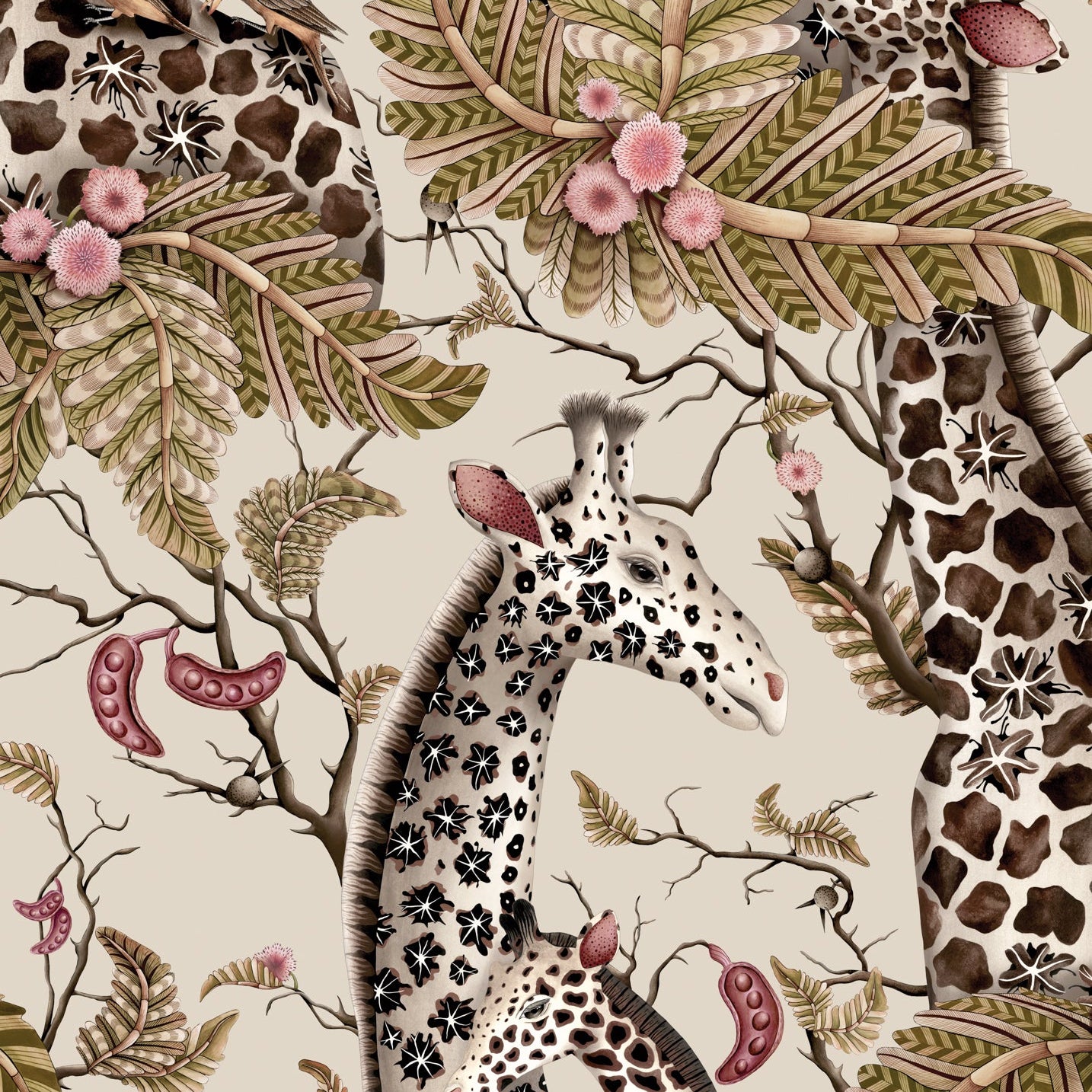 Cole and Son behang Royal Giraffe Stone &amp;amp; Mulberry 129/3012v