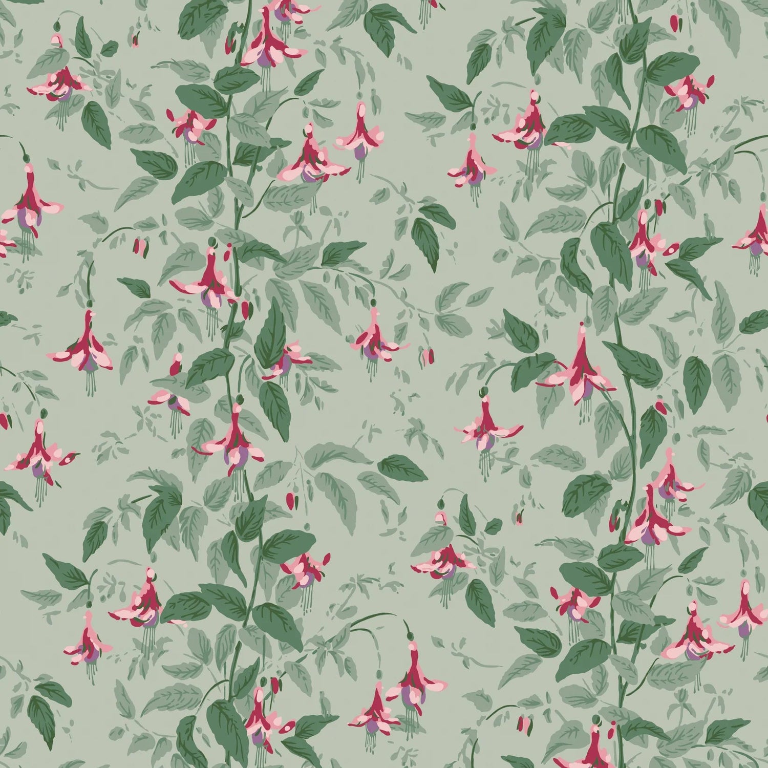 Cole and Son behang Fuchsia Dusty Rose and Pale Sage on Soft Laurel 128/6031