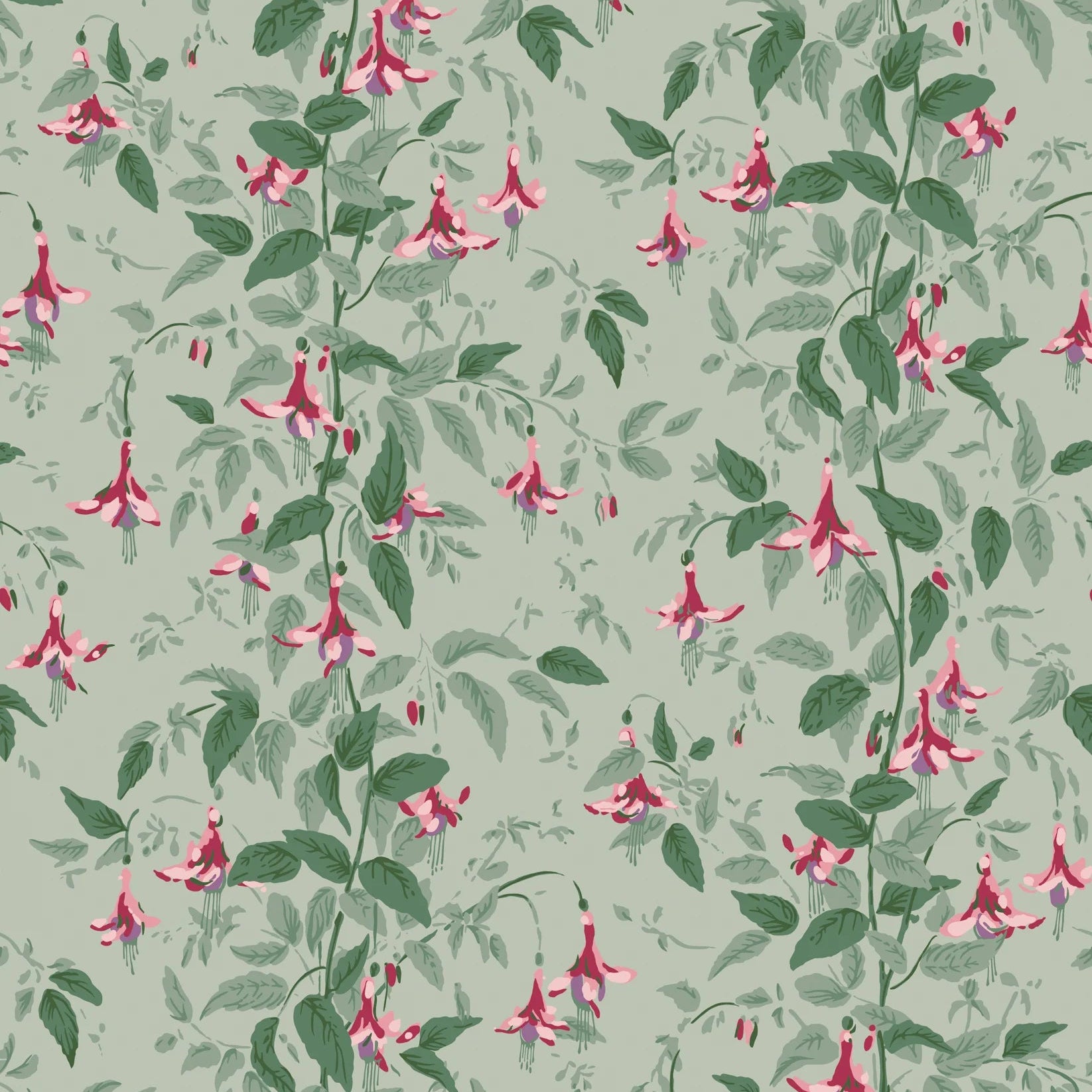 Cole and Son behang Fuchsia Dusty Rose and Pale Sage on Soft Laurel 128/6031