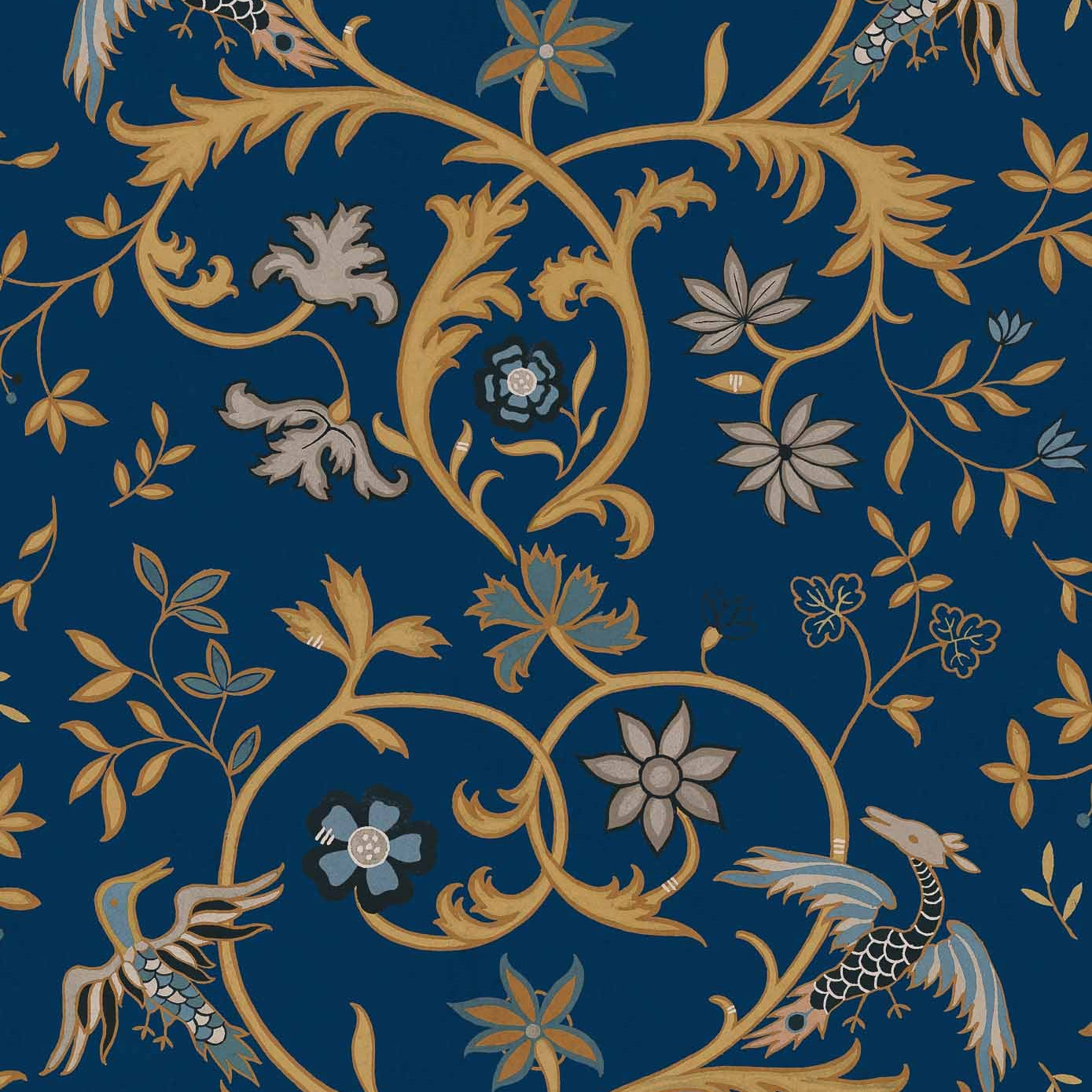 Coordonné behang Antwerp Damask Sapphire D00142