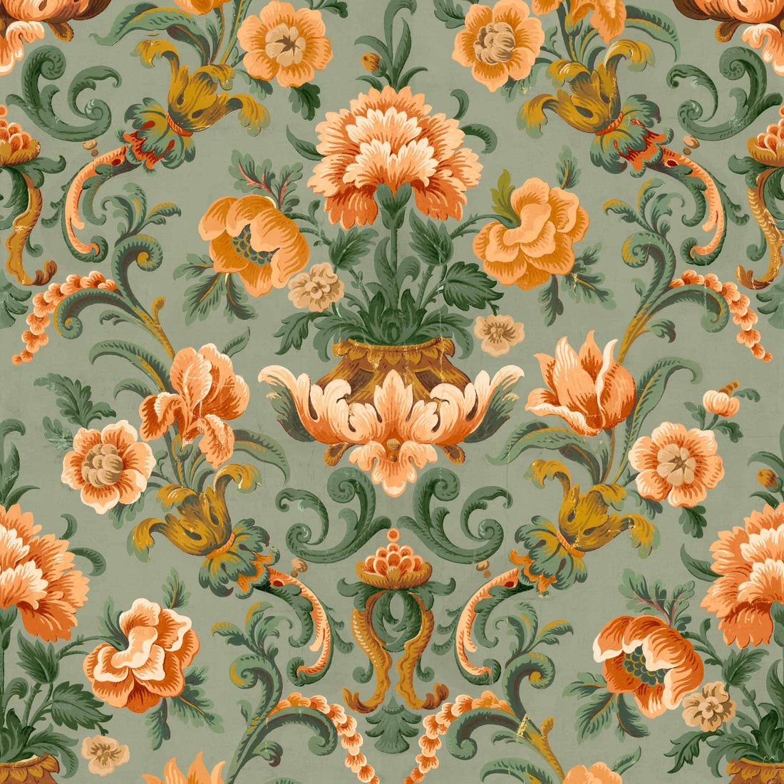 Coordonné behang Aranjuez Damask Sage D00131